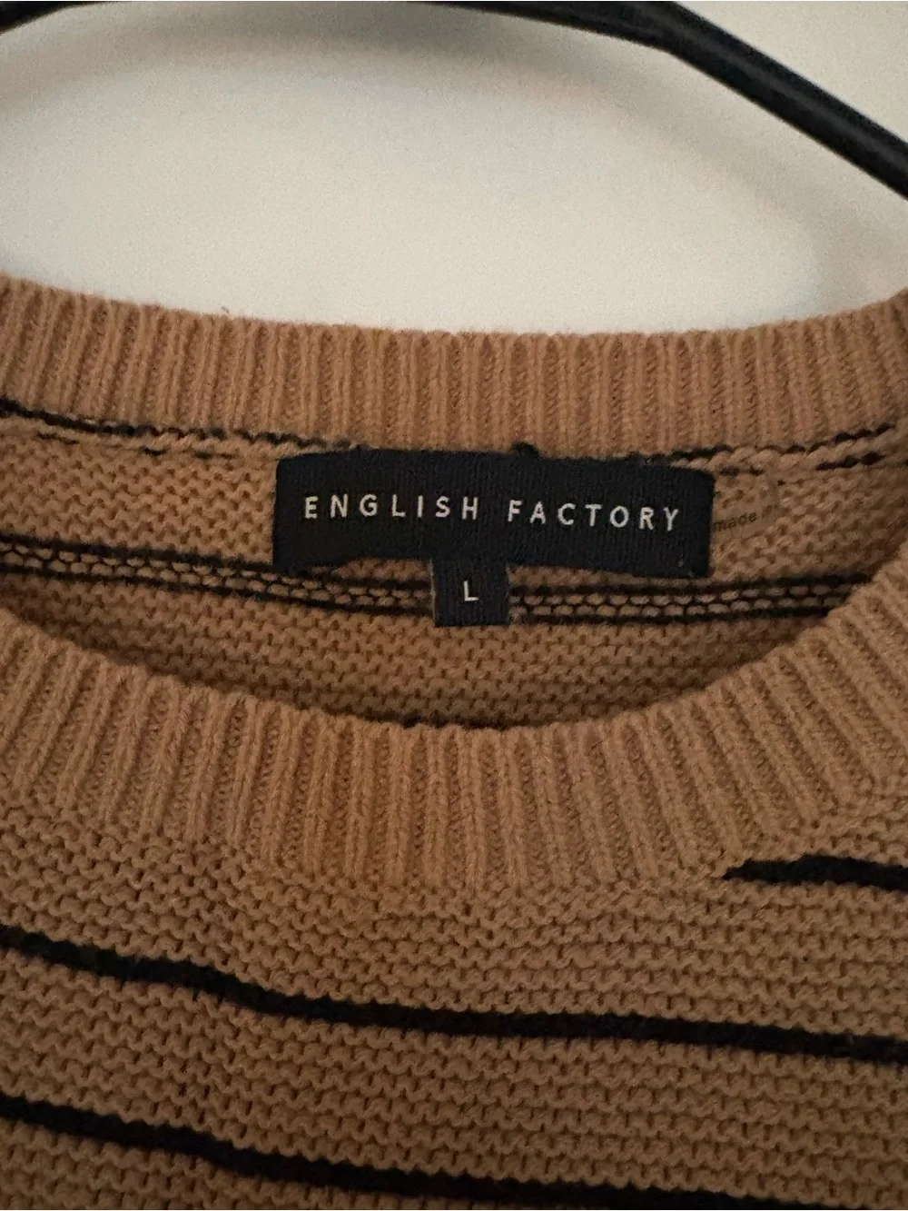 English Factory Tan Striped Crewneck Sweater